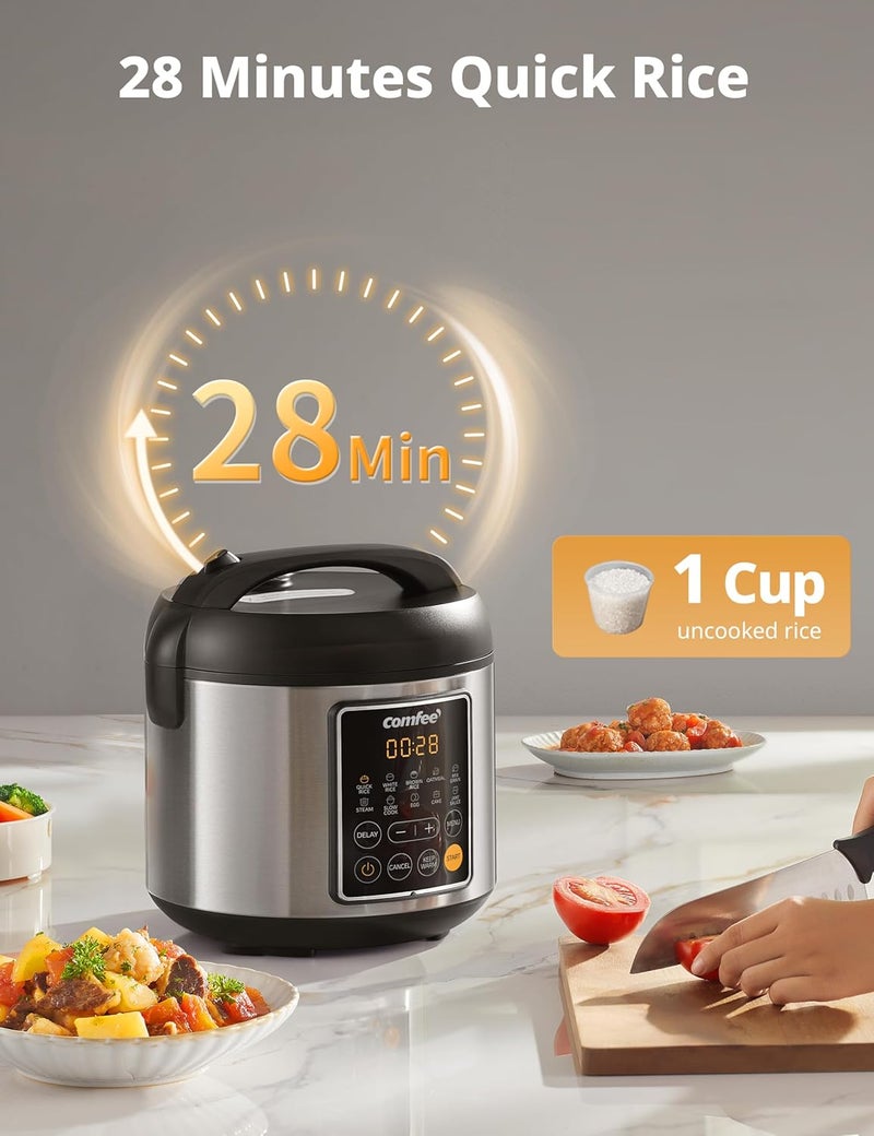 Comfee' ' Rice Cooker, 4 Cups Uncooked, 8 Cups Cooked Slow Cooker, 2 Qt Small Multicooker with 10 Presets, Steamer & Grain Cooker, Non-Stick Inner Pot - Image 5